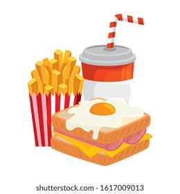 delicious sandwich with egg fried and drink isolated icon vector illustration design