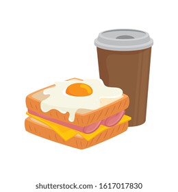 delicious sandwich with egg fried and drink isolated icon vector illustration design