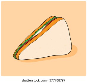 Delicious Sandwich, a hand drawn vector illustration of a delicious sandwich, isolated on a simple background (editable).