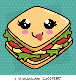 delicious sandwich kawaii character