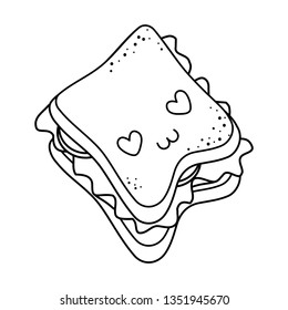 delicious sandwich kawaii character