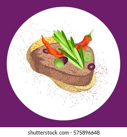 A delicious sandwich of roast beef, vegetables and seasoned with thyme Vector illustration