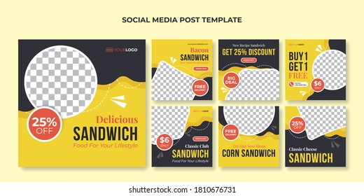 Delicious Sandwich Social Media Post Template. Food Square Banner For Fast Food Restaurant