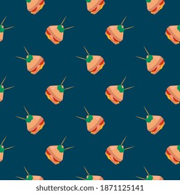 Delicious sandwich,seamless pattern on dark blue background.