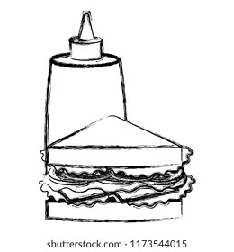 delicious sandwish with sauce bottle
