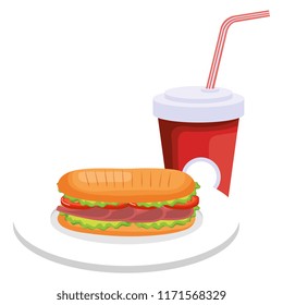 delicious sandwish and soda