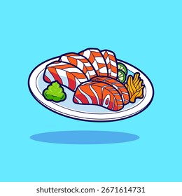 Delicioso plato de Sashimi Ilustración vectorial Comida japonesa Sashimi Salmón en el plato