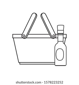 delicious sauce in bottle with basket line style icon vector illustration design
