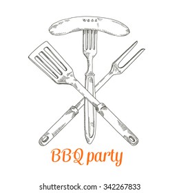 delicious sausage, bbq party, vector illustration