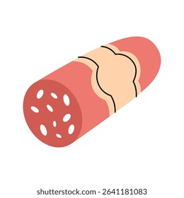 Delicious sausage. Butcher shop meat. Vector illustration.