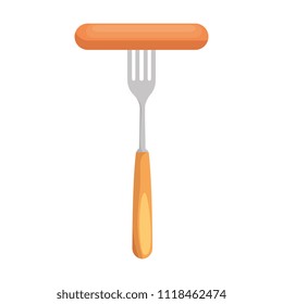 delicious sausage in fork