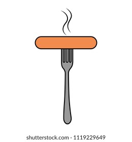 delicious sausage in fork