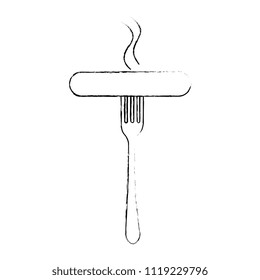 delicious sausage in fork