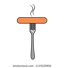 delicious sausage in fork