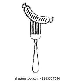 delicious sausage in fork