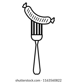 delicious sausage in fork