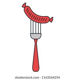 delicious sausage in fork