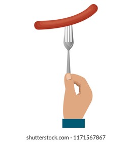 delicious sausage in fork