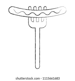delicious sausage in fork fast food