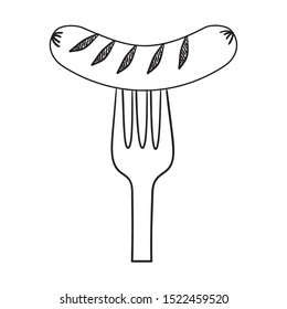 delicious sausage frankfurter in fork vector illustration design