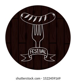 delicious sausage frankfurter in fork wooden background vector illustration design