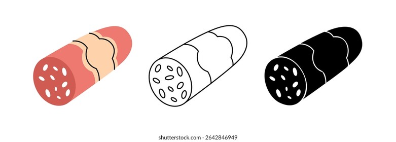 Delicious sausage icon set. Butcher shop meat. Vector illustration.