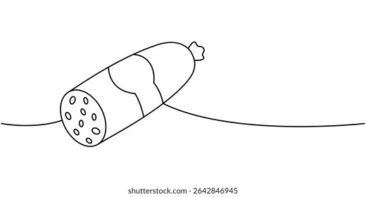 Deliciosa salsicha uma linha desenho contínuo. Carne de talho. Ilustração vetorial.