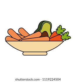 delicious sausages with carrots and avocado