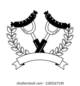 delicious sausages frankfurter with crown and ribbon