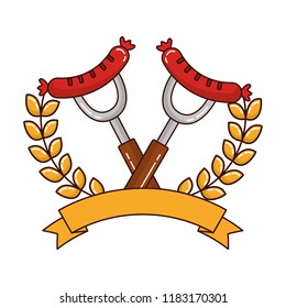 delicious sausages frankfurter with crown and ribbon