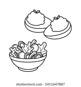 Delicious Savory foods outline line art vector art design. cartoon simple tasty food icon