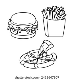 Delicious Savory foods outline line art vector art design. cartoon simple tasty food icon