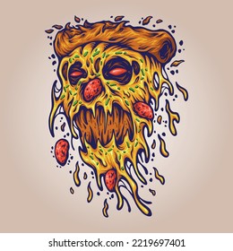 Delicious scary monster pizza slice illustration vector illustrations for your work logo, merchandise t-shirt, stickers and label designs, poster, greeting cards advertising business company or brands