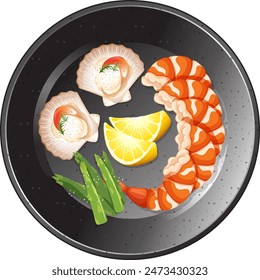 Delicious seafood with lemon and asparagus