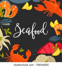 Delicious seafood promotional banner with big italic sign
