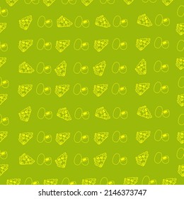 Delicious seamless pattern on green background with egg and cheese.Texture for scrapbooking, wrapping paper, invitations. Vector illustration.