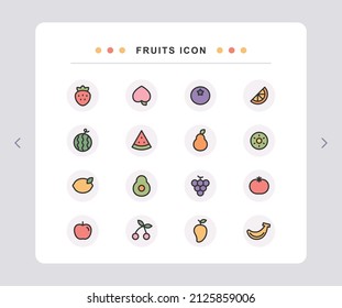 Delicious seasonal fruit vector icon set.