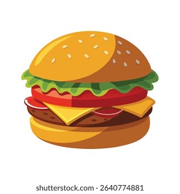 Delicious Sesame Bun Burger with Cheese Lettuce Tomato