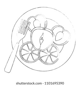 delicious set fruits in dish with fork healthy food