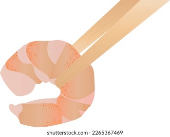 The delicious shrimp on bamboo chopsticks