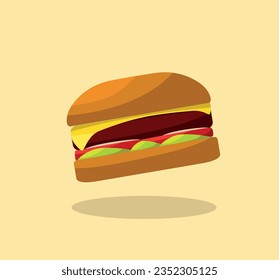 Delicious single burger with cheese and tomato. Double and triple tomato cheeseburger.. Icon, logo or sticker for your design, menu, website, promotional elements.