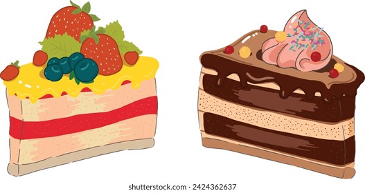 Delicious slice of birthday cake vector