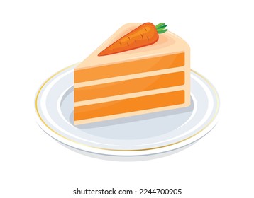 Delicious slice of carrot cake icon vector. Slice of carrot cake on a plate drawing. Piece of cake with carrot graphic design element isolated on a white background