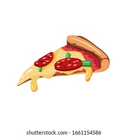 Delicious slice of pepperoni pizza with melted cheese, hand drawn. Vector illustration