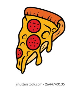 Delicious Slice of Pepperoni Pizza with Melting Cheese in Cartoon Style Art