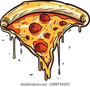 Delicious slice of pizza with melted mozzarella cheese, vector illustration