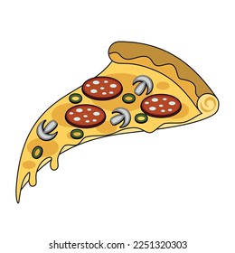 Delicious slice of pizza with sausage mushrooms and olives