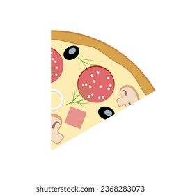 Delicious slice of pizza. View from above. Flat design.