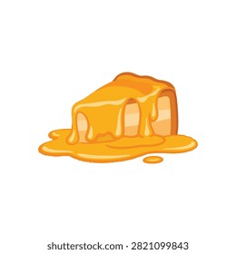 Delicious Slice of Soft Sponge Cake with Dripping Golden Honey or Syrup Vector Illustration