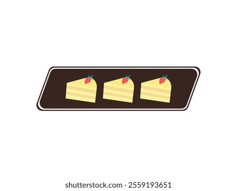 Delicious Slices of Cake on a Rectangular Plate with Layers and Topped with Fresh Strawberries - A Perfect Representation for Bakeries, Dessert Shops, or Food-Related Businesses in Vector Illustration